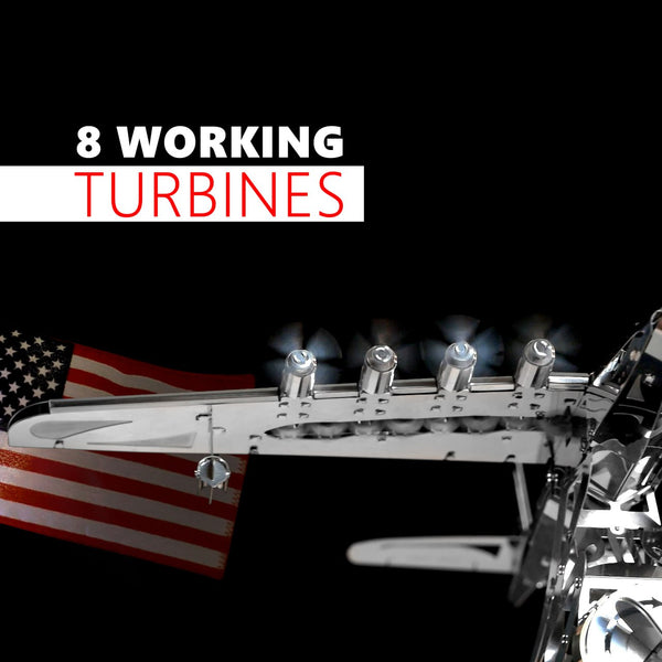 Close-up of the Celestial Hercules Spruce Goose model's stainless steel parts