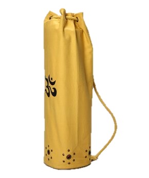 OMSutra OM Mahashakti yoga mat bag in heavy cotton twill with OM embroidery and distressed grommet border