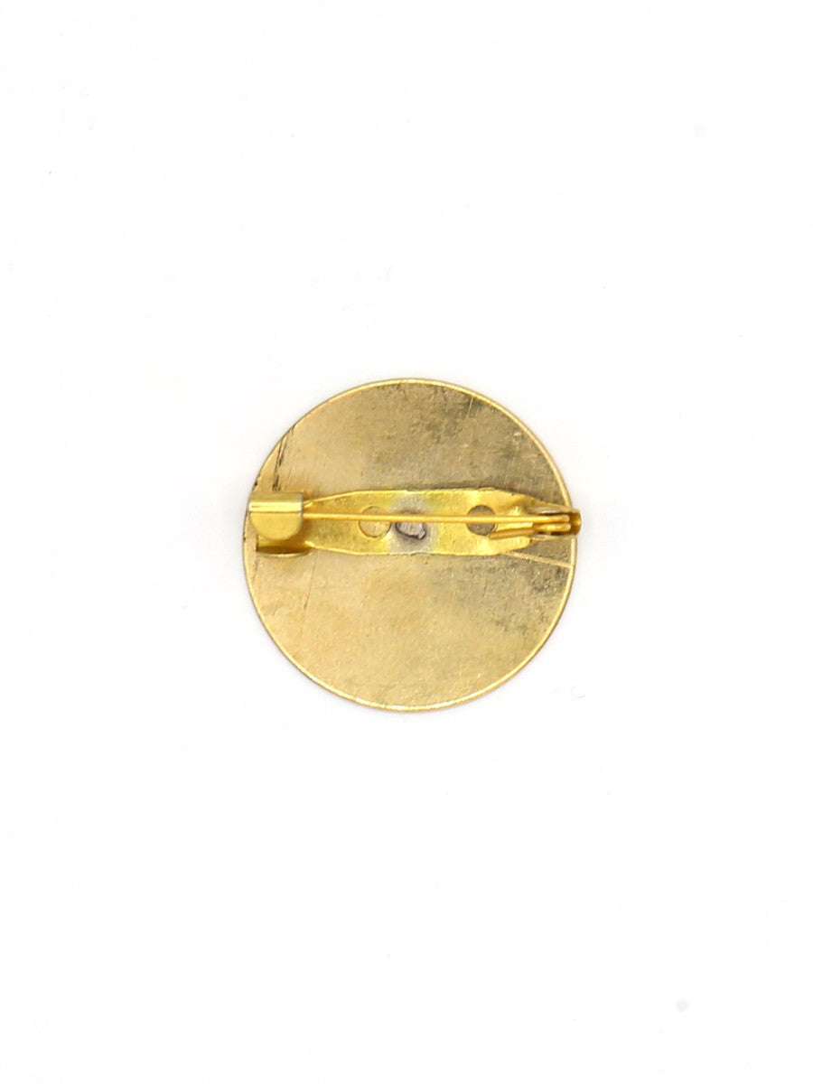 Pin back detail of Fair Anita brass vote pin – ethically made in India