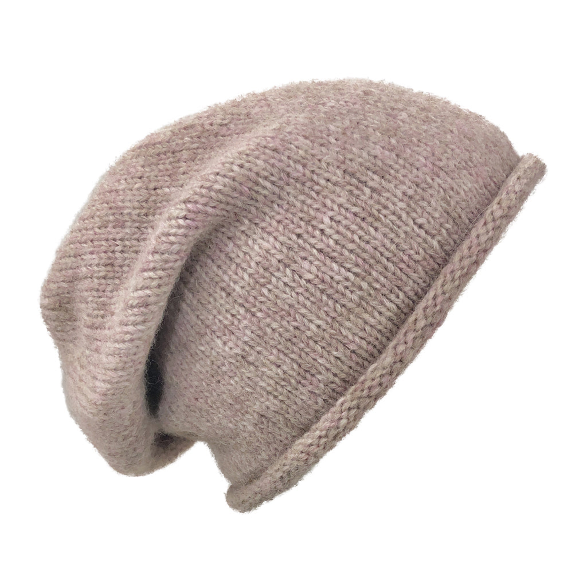 Beige knit beanie on a white background