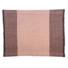 Rectangular rug with a striped pattern of brown and pink on a white background