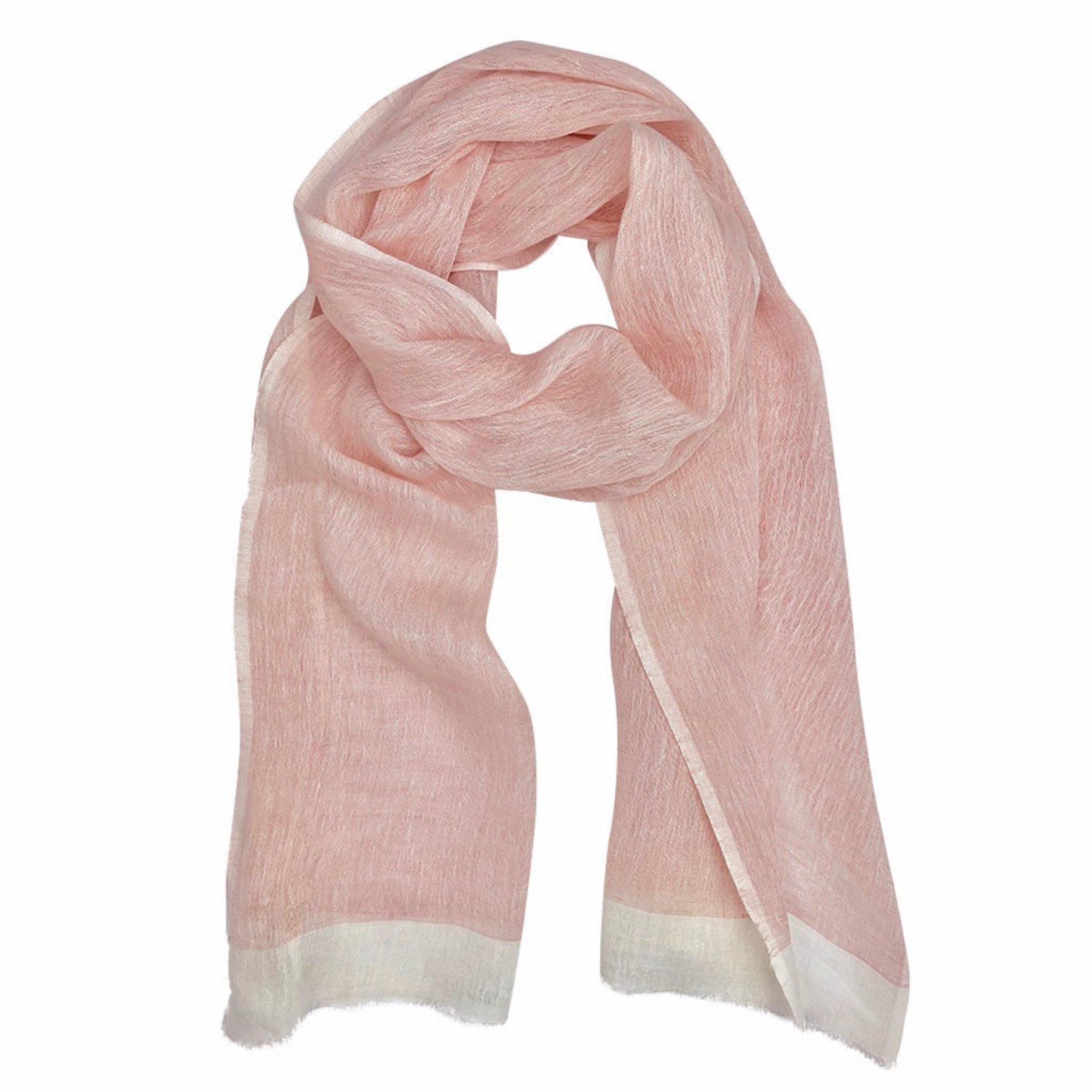 Pink scarf with white trim on a white background