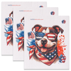 Set of 3 patriotic pit bull Swedish dishcloths laid flat, showing full eco-friendly print design