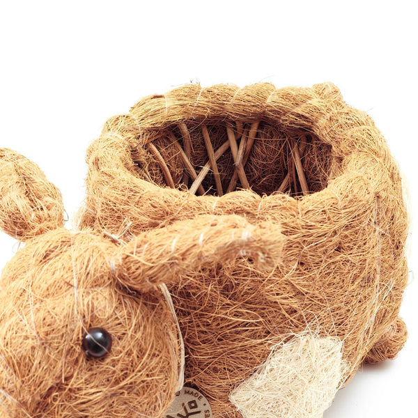 Coconut fiber mouse-shaped basket on a white background