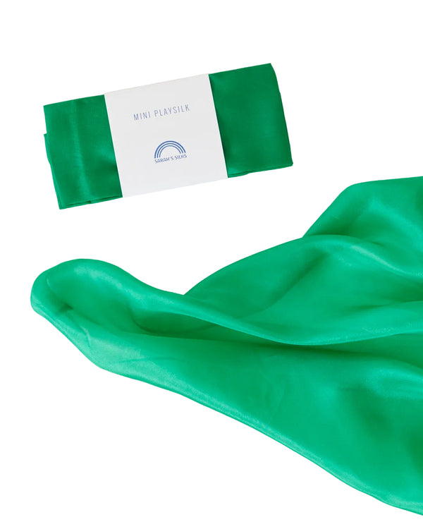Sarah's Silks Emerald Playsilk in rich green 100% pure silk, 35x35 inches, open-ended toy for babies and children