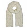 Beige knitted alpaca scarf on a white background