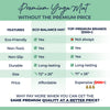 Comparison chart of Eco-Balance yoga mat vs top premium brands on a green background