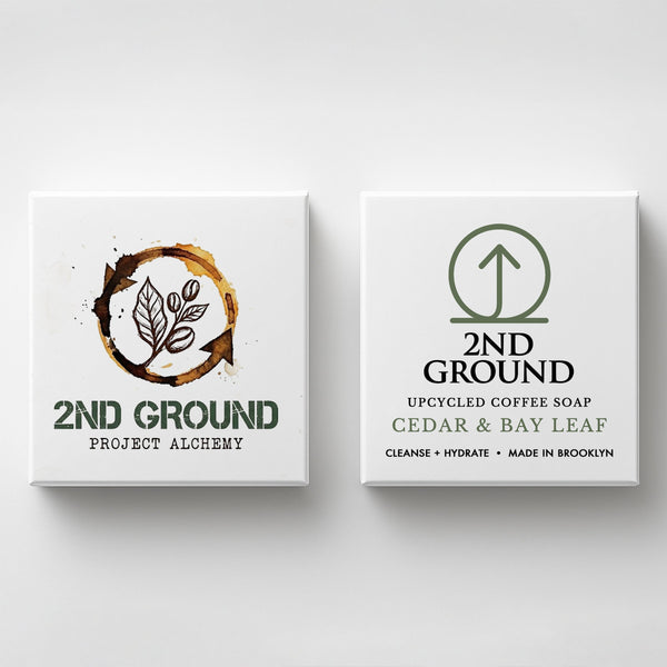 Two boxes of 2nd Ground upcycled coffee soap on a white background