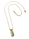 Close-up of Promenade glass bead pendant necklace showing gold-plated recycled brass chain and 1 inch pendant detail
