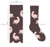Sock with llama pattern and measurement chart on a white background. Discover our fun Pronk & Play Alpaca Socks, featuring a cheerful design for adults and kids. Made with a soft alpaca blend, these USA-designed socks are comfortable and durable. Shop now and add a little joy to your step.