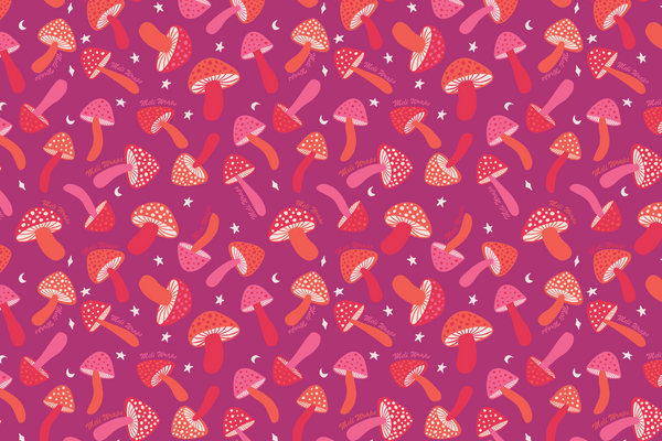 Close-up swatch of the Purple Mushroom print used on the Swedish dish cloths