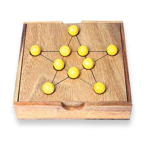Pythagoras Star Puzzle wooden IQ brain teaser board game with star-shaped peg solitaire layout by Kubiya Games