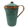 Set of One Copper Pitcher with Top and Two Tumblers, Hammered and Turquoise Patina