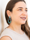 Teal raffia hoop earrings by Fair Anita shown as a pair, fair trade made in India, nickel-free