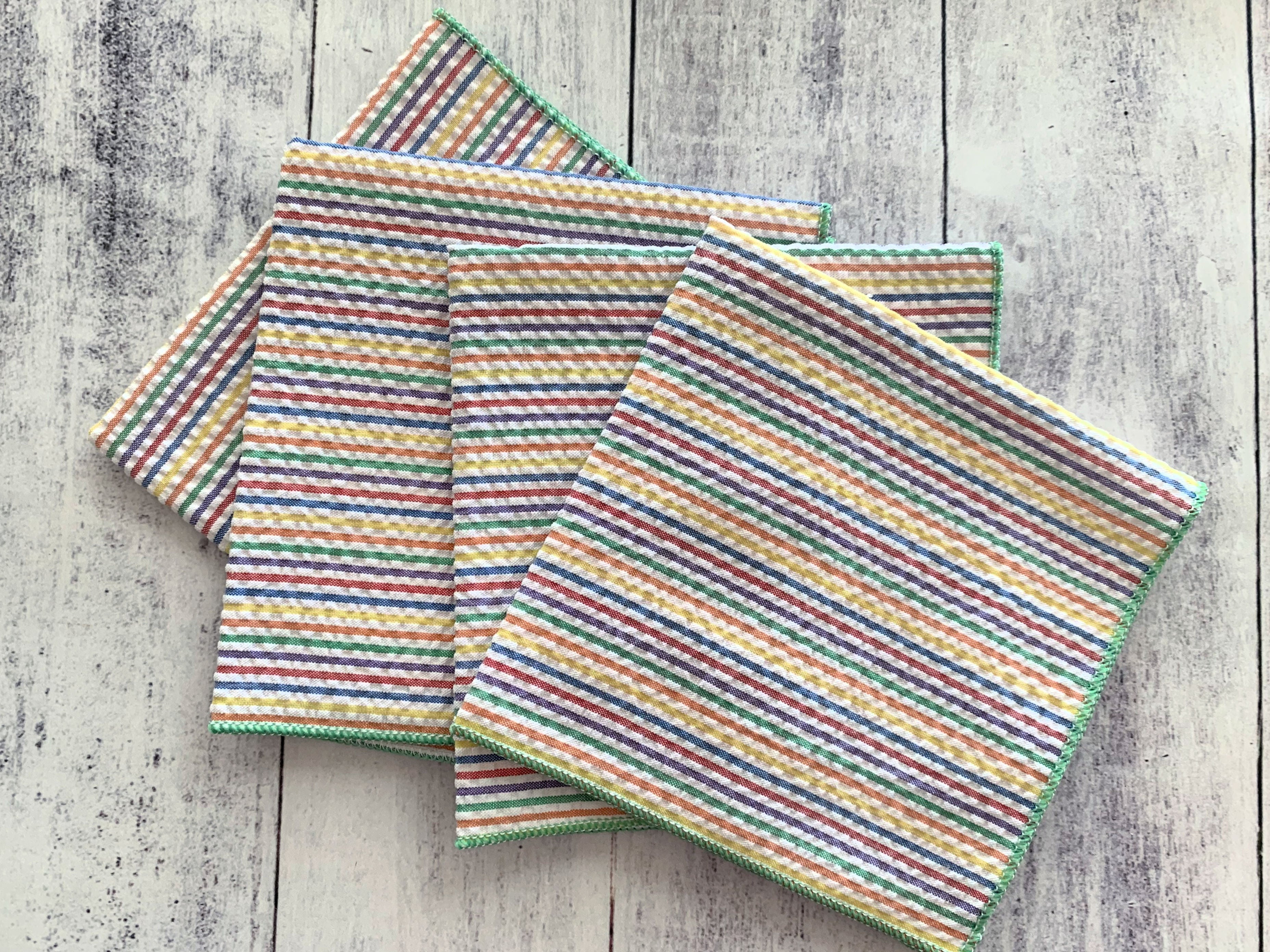 Rainbow seersucker cocktail napkins, 10-inch size, perfect for drinks and appetisers, set of four