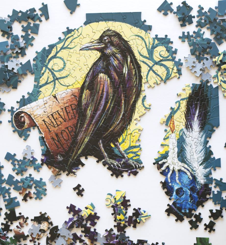 Partially assembled Raven Never More 500 piece jigsaw puzzle