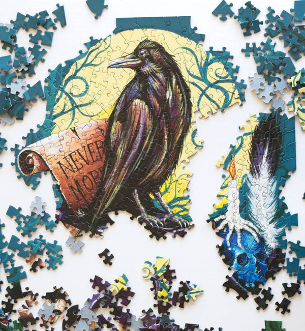 Partially assembled Raven Never More 500 piece jigsaw puzzle