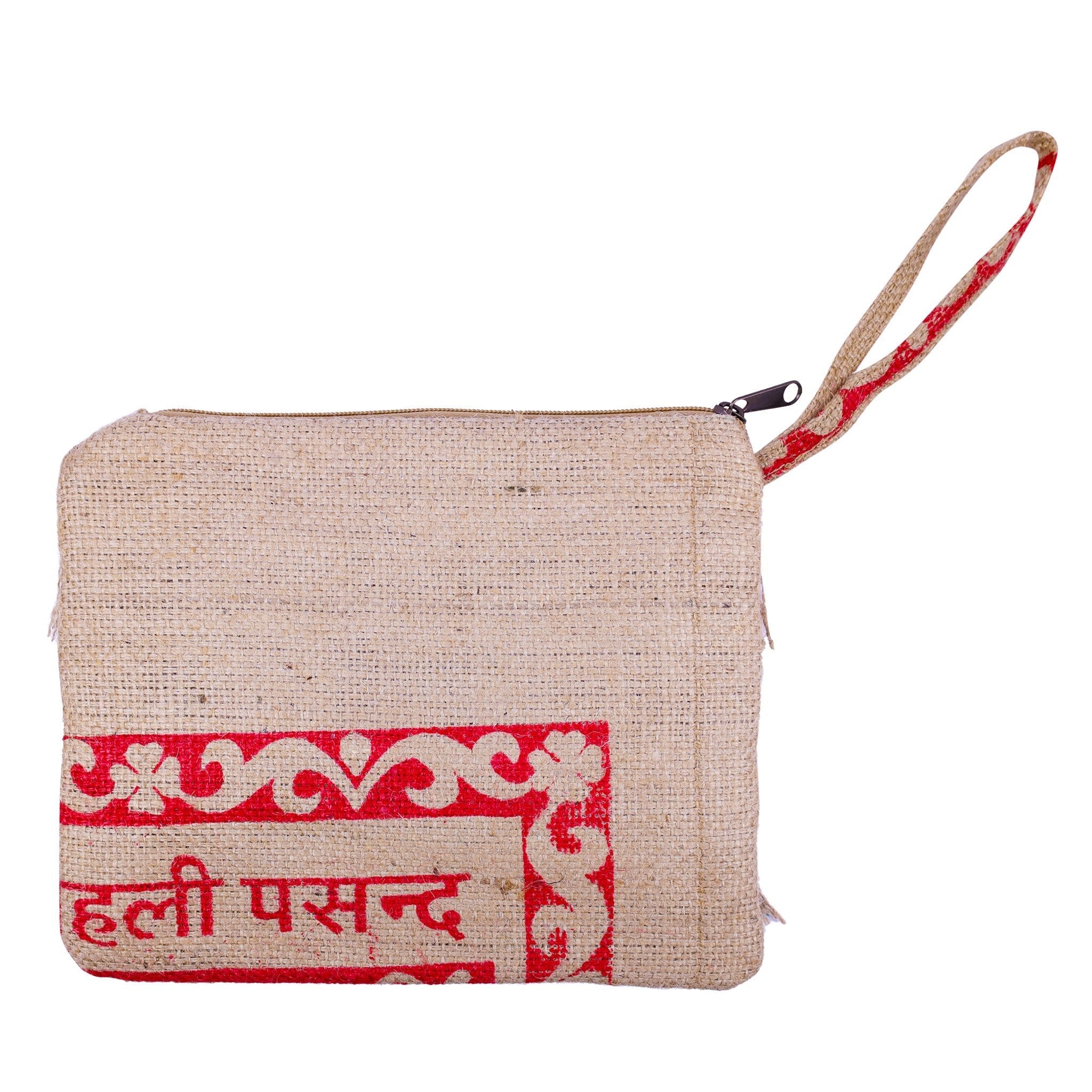 Recycled Fringe Clutch - Upcycled Jute Rice Bag Bag
