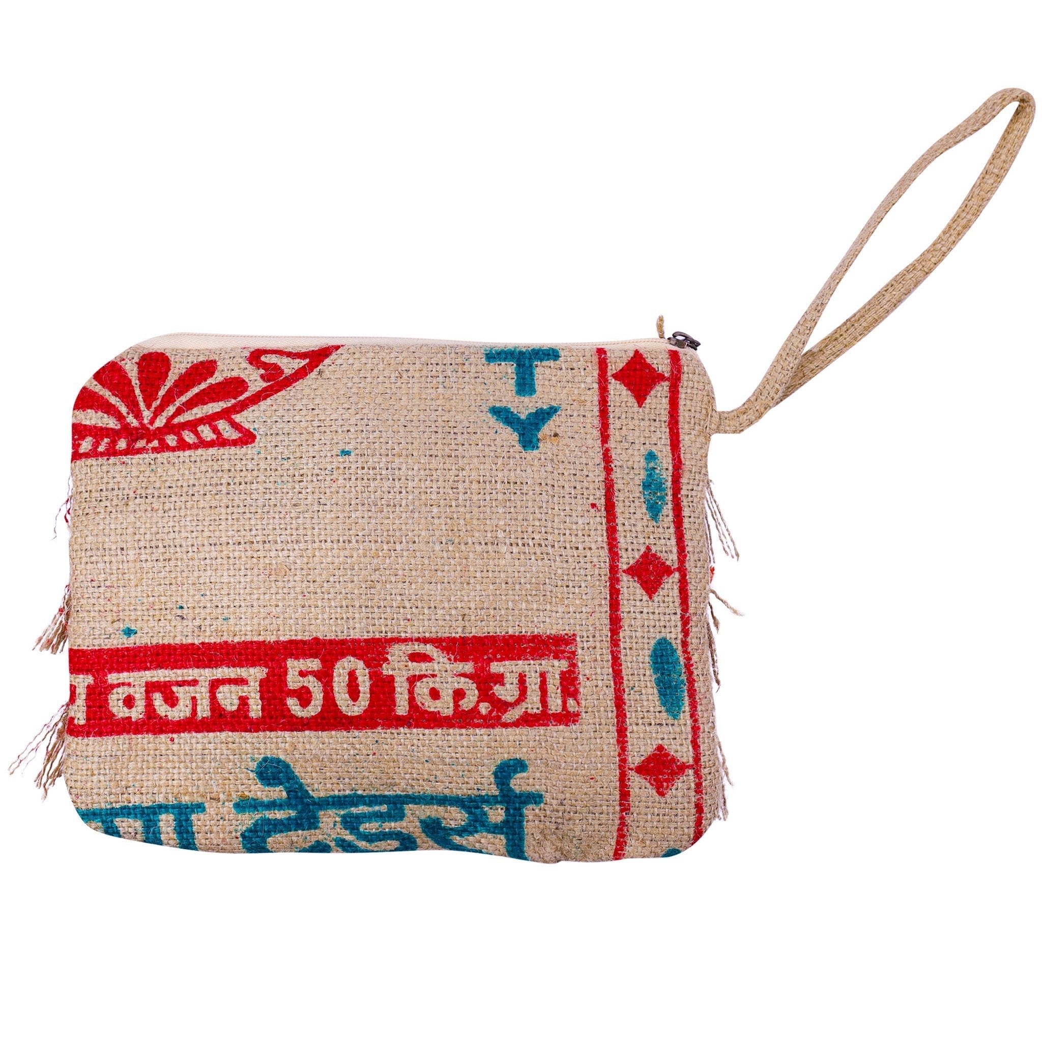Recycled Fringe Clutch - Upcycled Jute Rice Bag Bag