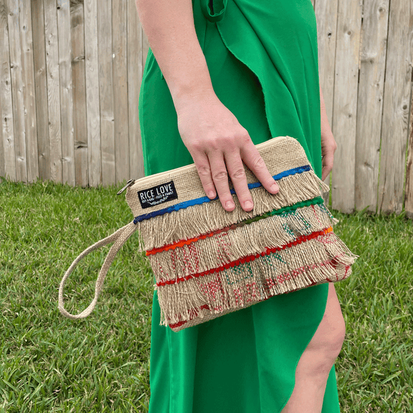 Recycled Fringe Clutch, one-of-a-kind eco-friendly design