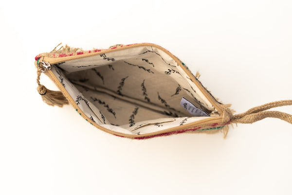Recycled Fringe Clutch - Upcycled Jute Rice Bag Bag