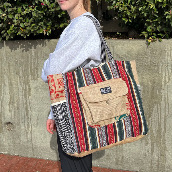 Recycled Travel Tote Delhi made from upcycled burlap rice bags