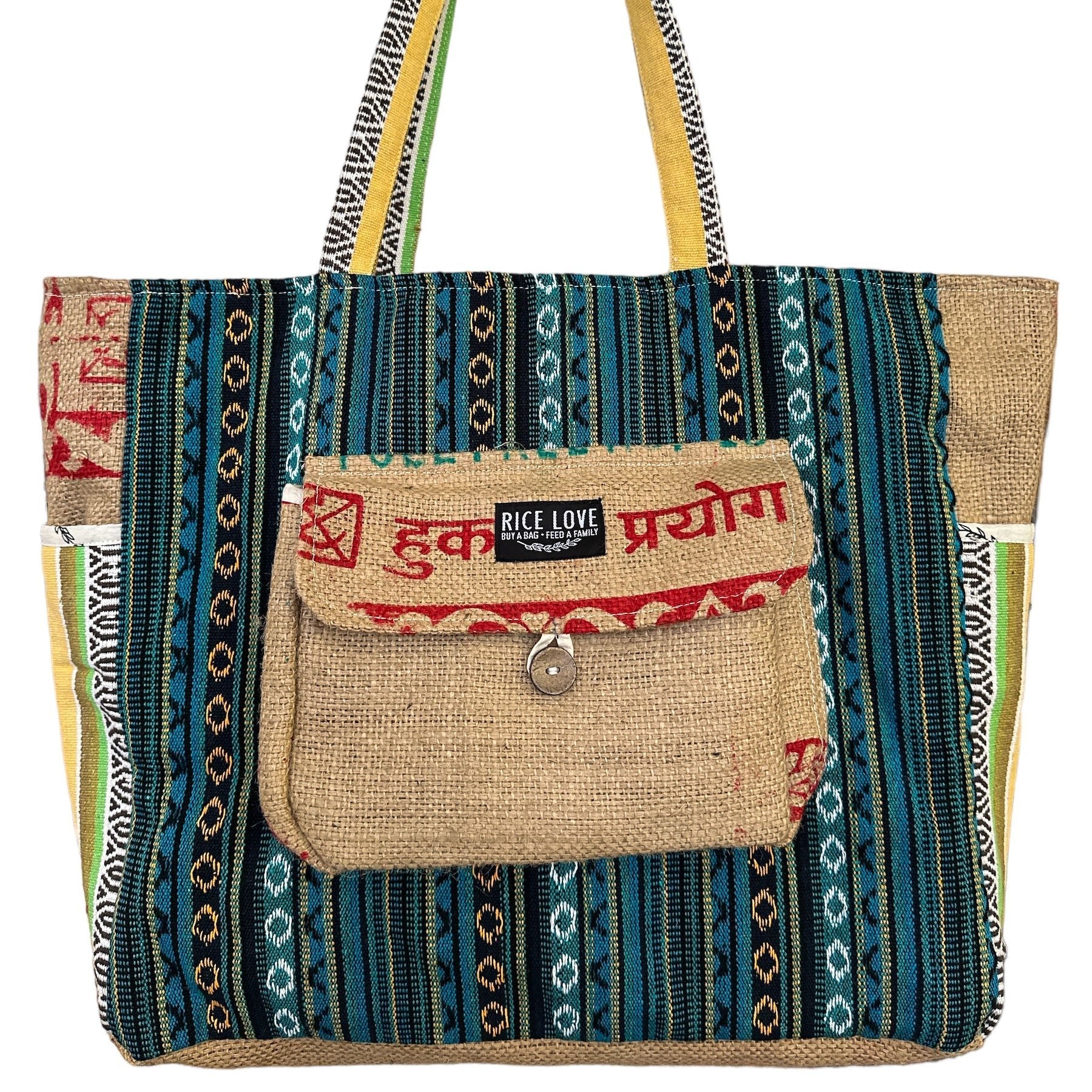 Recycled Travel Tote Goa showing burlap texture and pattern