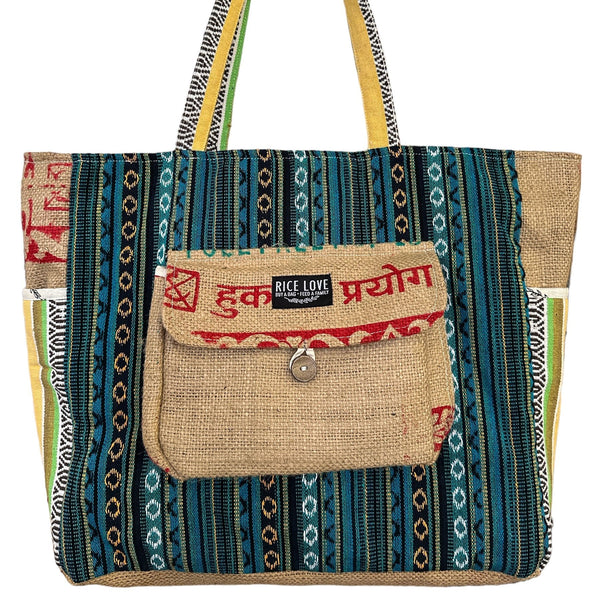 Recycled Travel Tote Goa showing burlap texture and pattern
