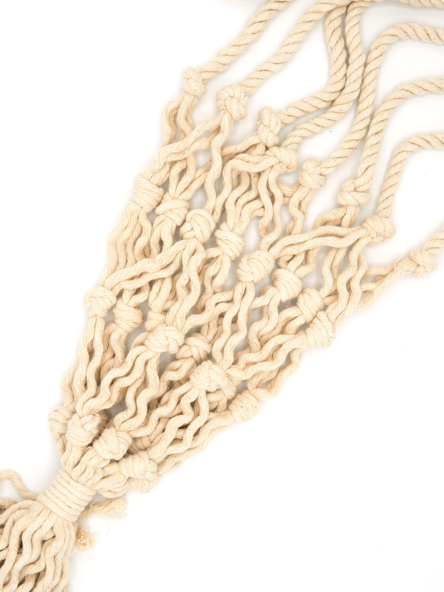 Close-up of recycled macramé plant hanger showing handmade knotted detail by Fair Anita