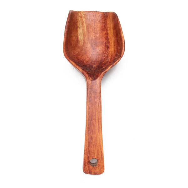 Hand-carved wood sugar scoop: sustainable macawood, laurelwood, or coffeewood. Fair trade, artisan-crafted, unique gift. Scoop sweetness & support artisans! ✨