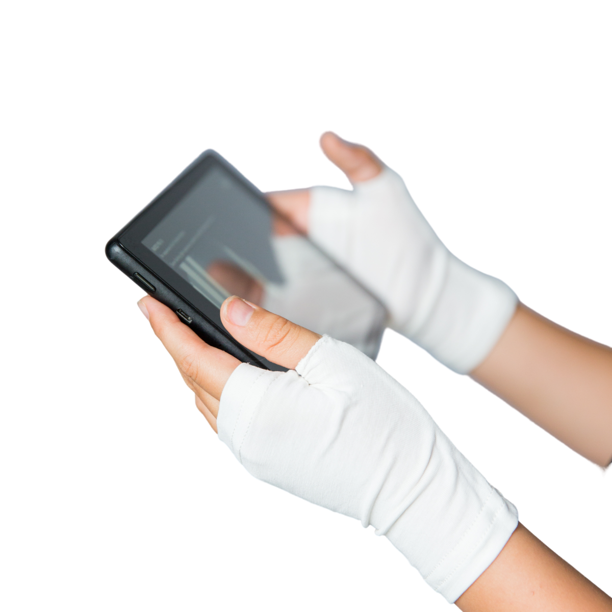Remedywear TENCEL and zinc eczema gloves for kids laid flat showing fingerless design