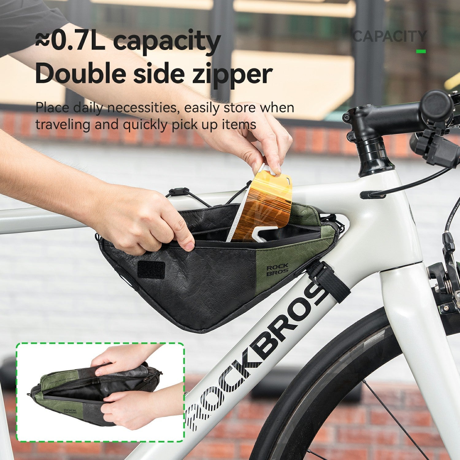 Rockbros lightweight Tyvek-style recyclable bicycle frame bag close-up