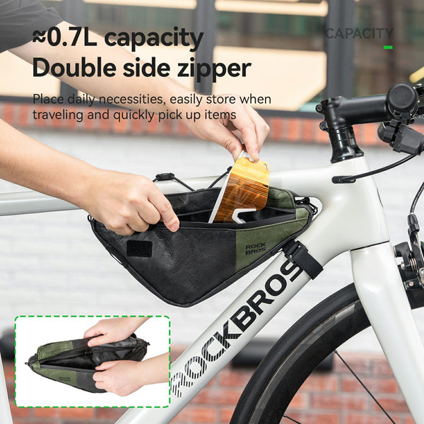 Rockbros lightweight Tyvek-style recyclable bicycle frame bag close-up