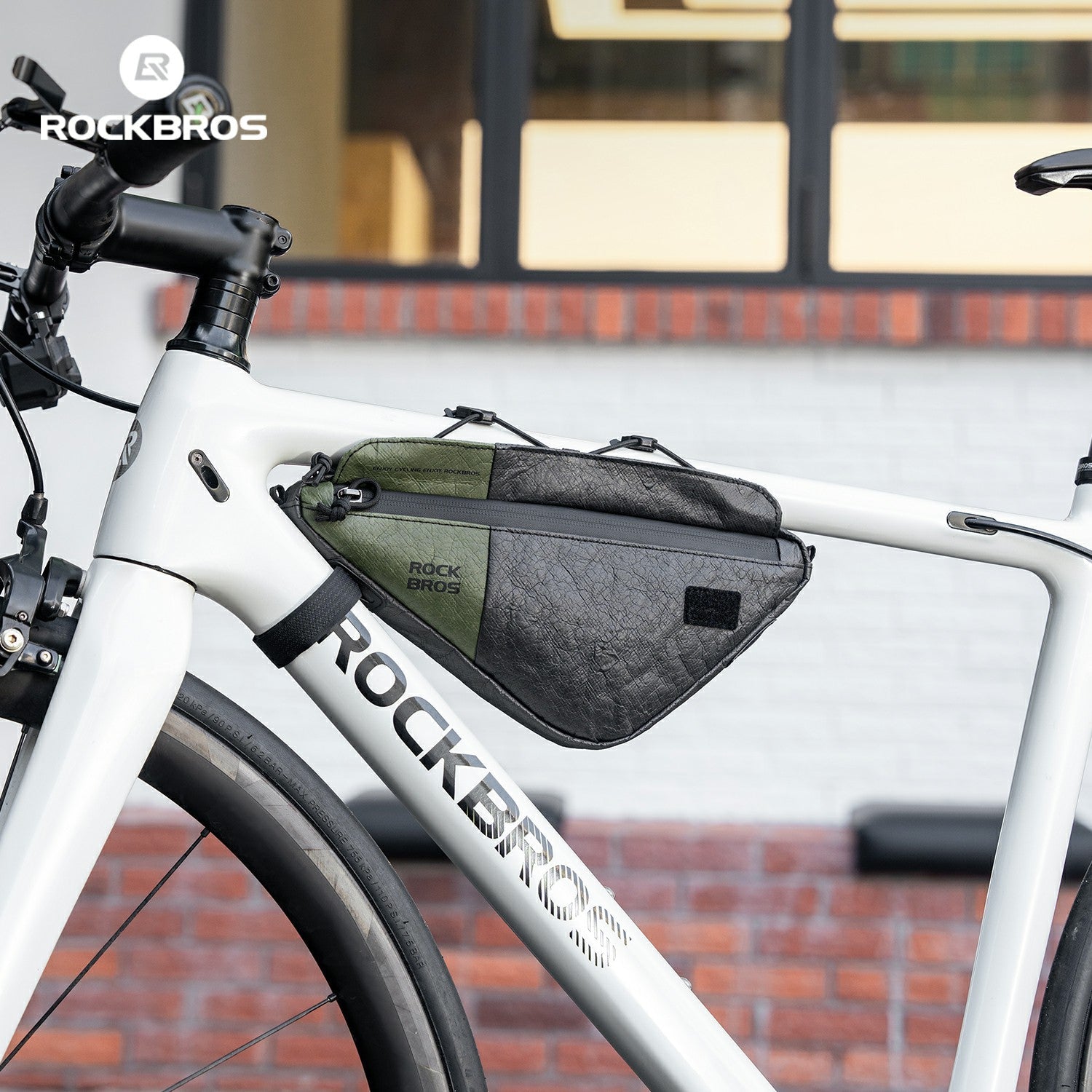 Waterproof Rockbros bicycle frame bag showing water-resistant HDPE material