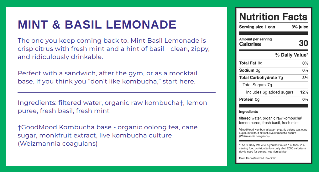 Mint & Basil Lemonade Kombucha by GoodMood