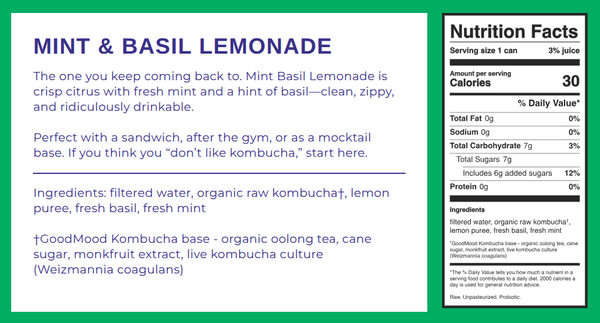 Mint & Basil Lemonade Kombucha by GoodMood