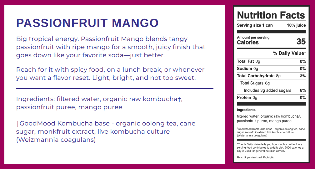 Passionfruit Mango Kombucha by GoodMood