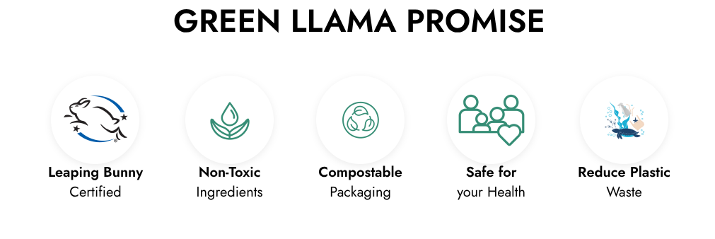 Green Llama Promise with icons and text on a white background