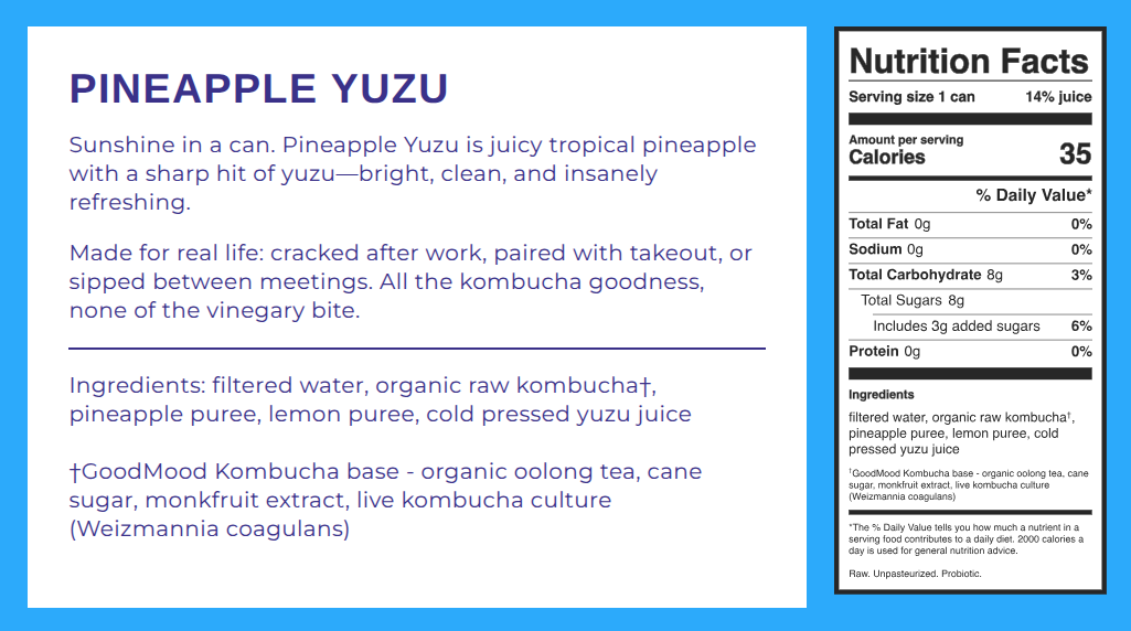 Pineapple Yuzu Kombucha - GoodMood Kombucha