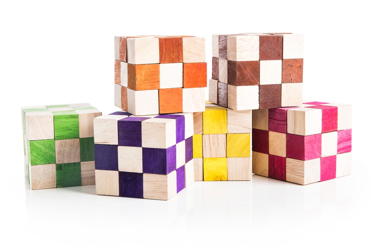 Colorful wooden blocks on a white background
