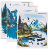 Mixed Lake Set of 3 eco-friendly Swedish dishcloths laid out together showing all three lake-inspired designs