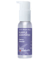 Purple shampoo bottle with cherry almond scent on a white background