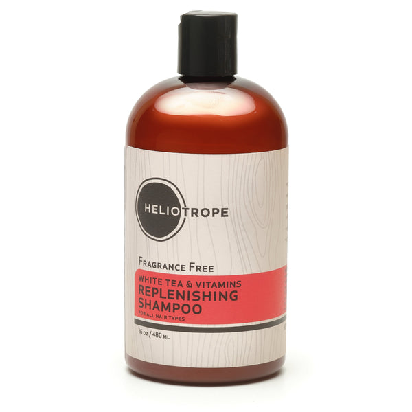 Heliotrope SF White Tea and Vitamins Replenishing Sulfate-Free Shampoo bottle for dry and frizzy hair