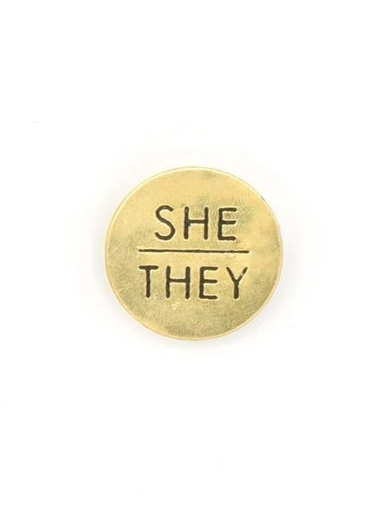 Recycled Brass Pronoun Pins | Ethically Made | Fair Anita