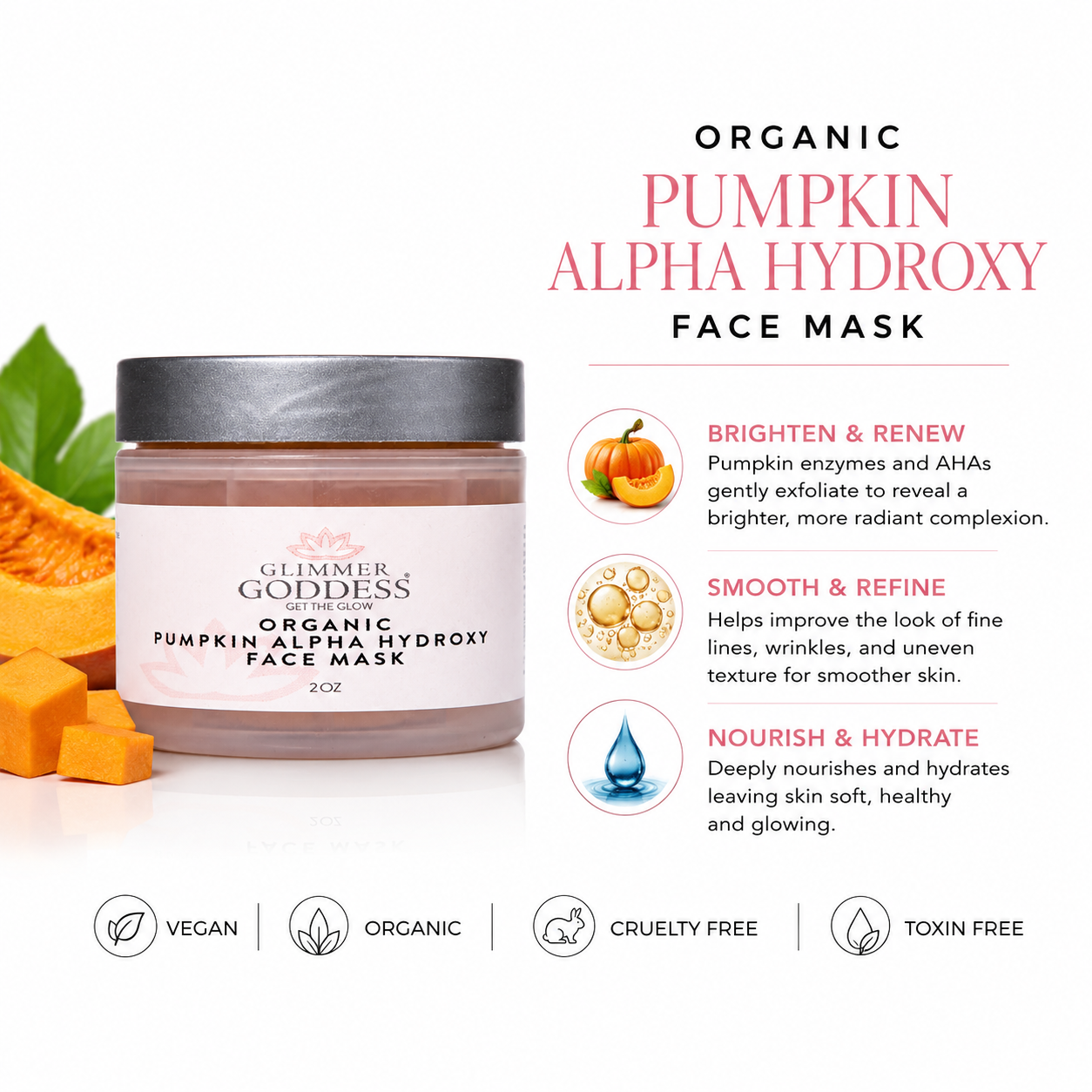 Organic Pumpkin AHA Face Mask – Exfoliating Treatment for Brighter, Smoother Skin