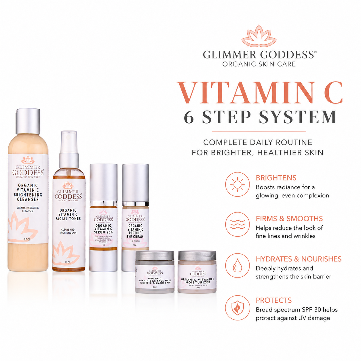 Vitamin C 6-Step Anti-Aging Skincare System with SPF 30 – Brightening Routine Set