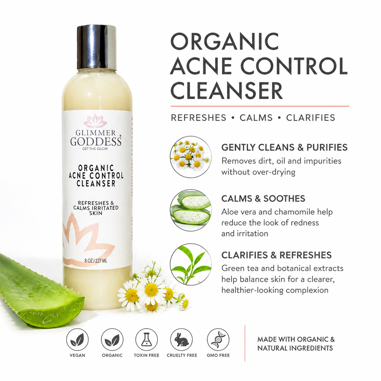 Organic Acne Cleanser with Hemp Seed Oil – Face & Body Wash