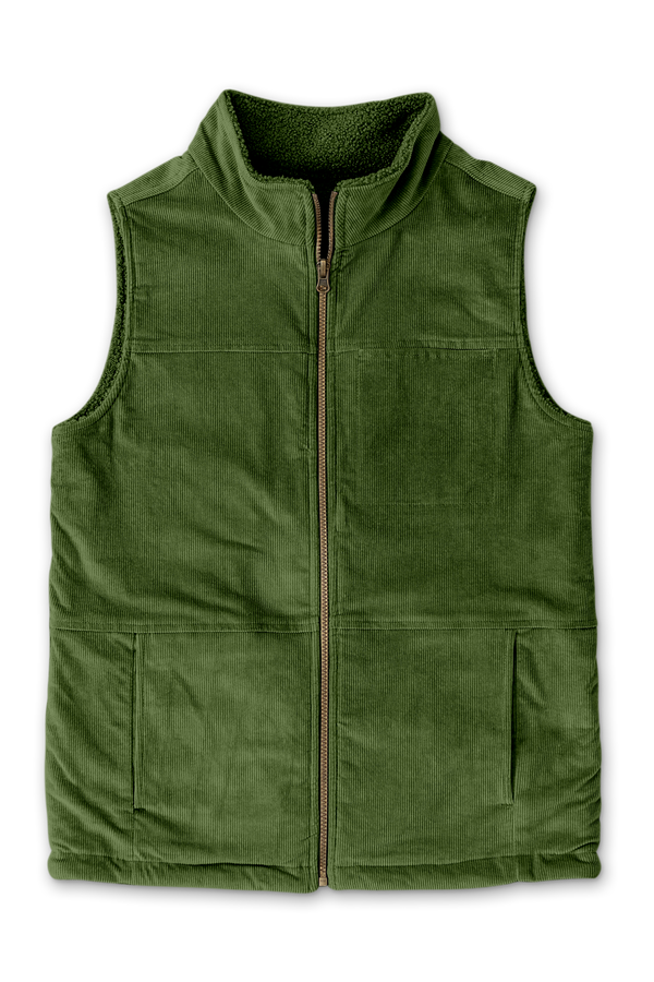 ADULT SHERPA/CORDUROY REVERSIBLE VEST | SPRUCE