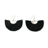 Black fringe earrings on a white background