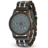 Silver Fox black sandalwood chronograph wooden watch with stainless steel accents and three subdials
